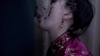 Female college student put on a Chinese dress and have a blowjob and cum in mouth