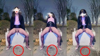 How did the slutty Chinese ladyboy get the park sidewalk wet?