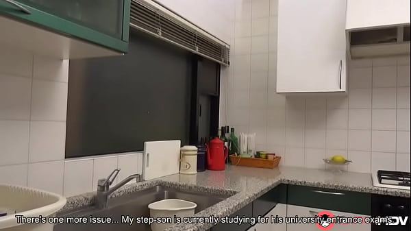 Japanese brunette housewife Ryouko Murakami blowjob hard cock form her stepson